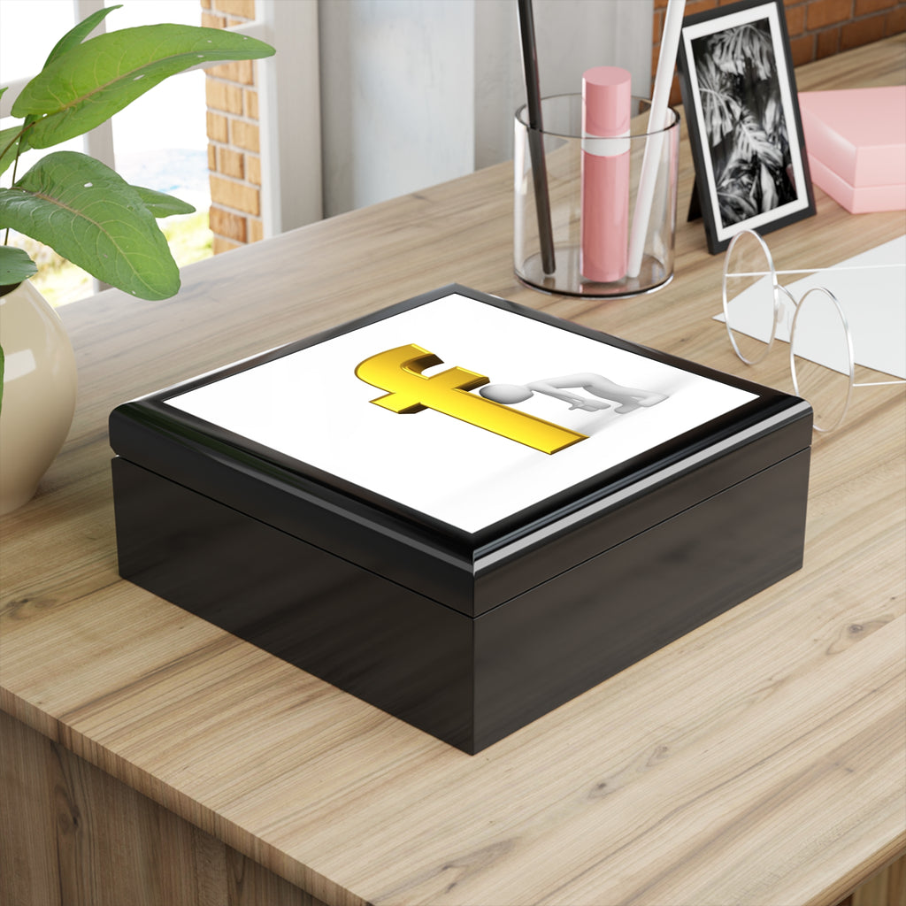 Gold Letter F Illustration Jewelry Box | Monogram Keepsake Box