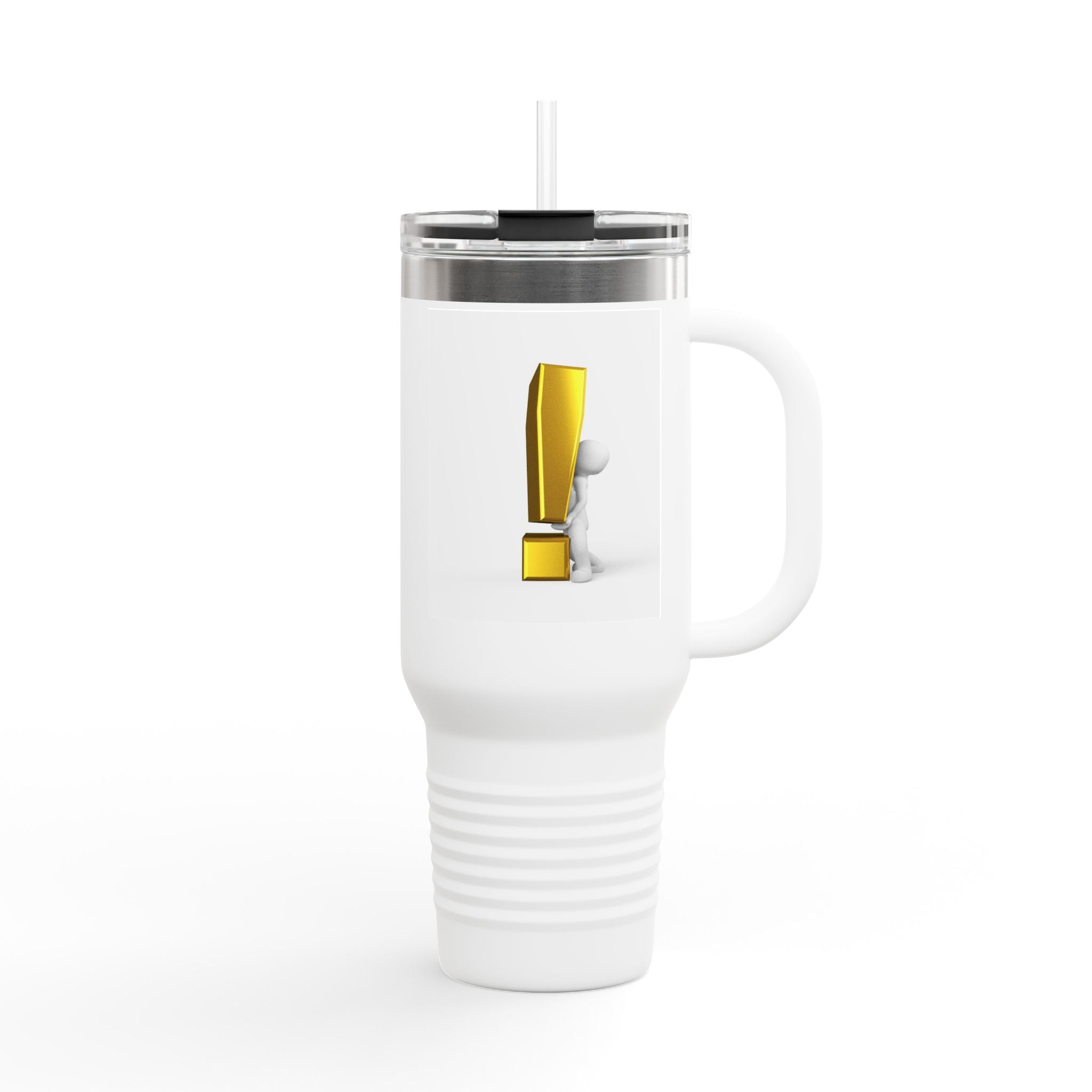 3D Character with Gold Exclamation Mark Travel Mug | 40oz Insulated Tumbler