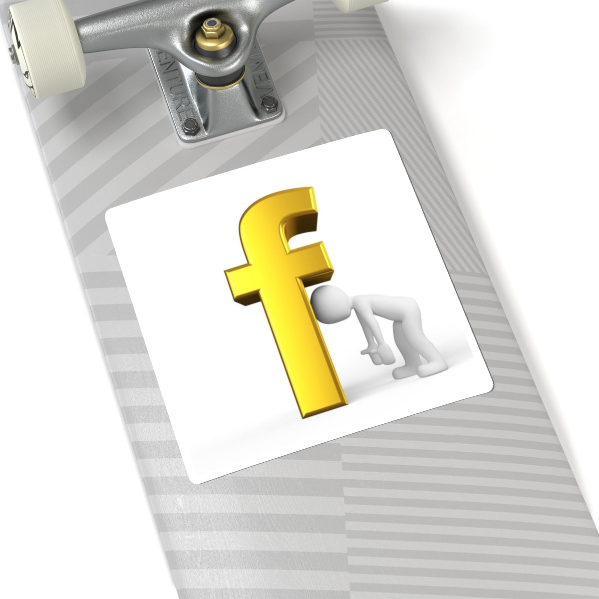Tired Stick Figure Leaning on Gold Letter F Kiss-Cut Stickers | Letter F Decal