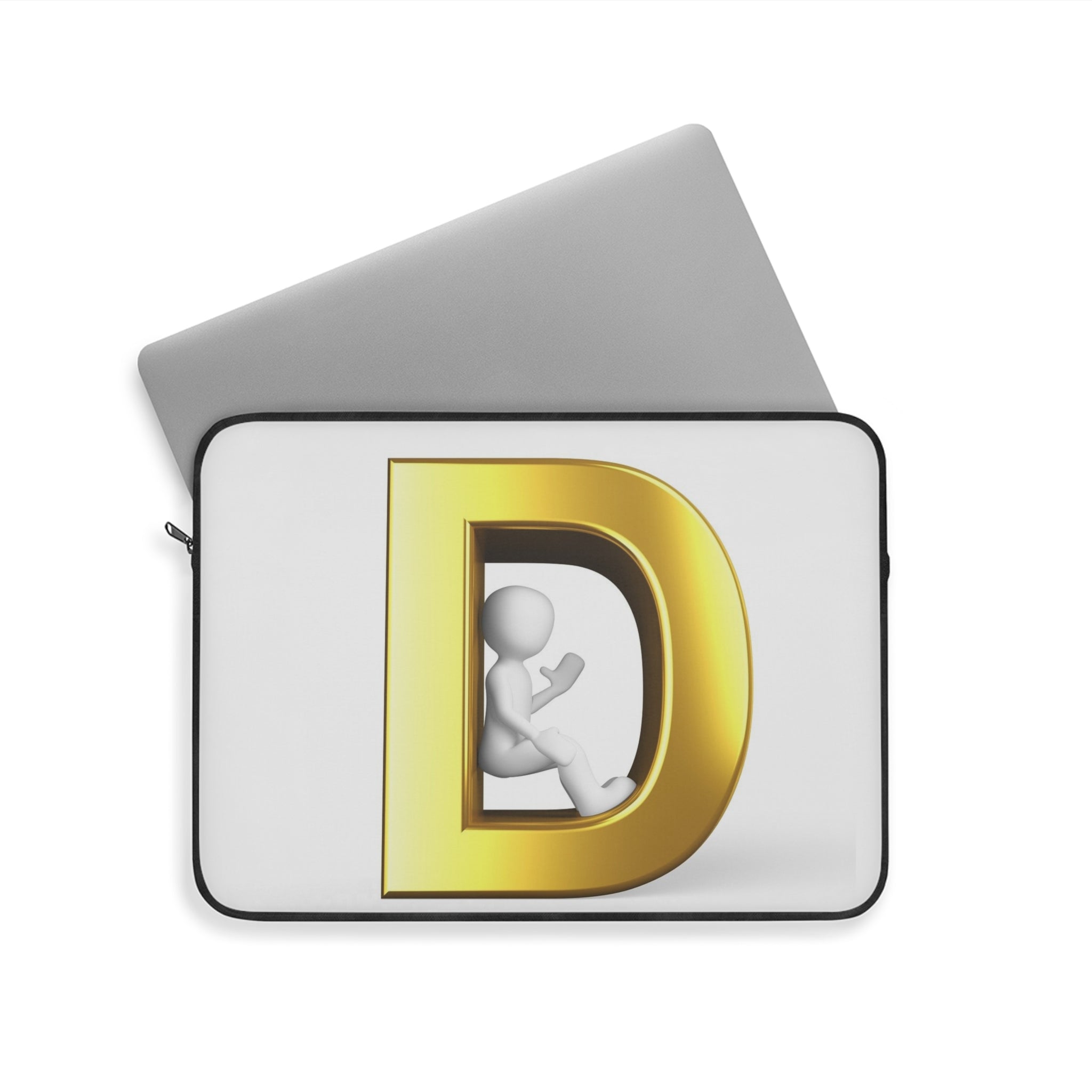 Gold Letter D with 3D Figure Laptop Sleeve | Monogram Initial