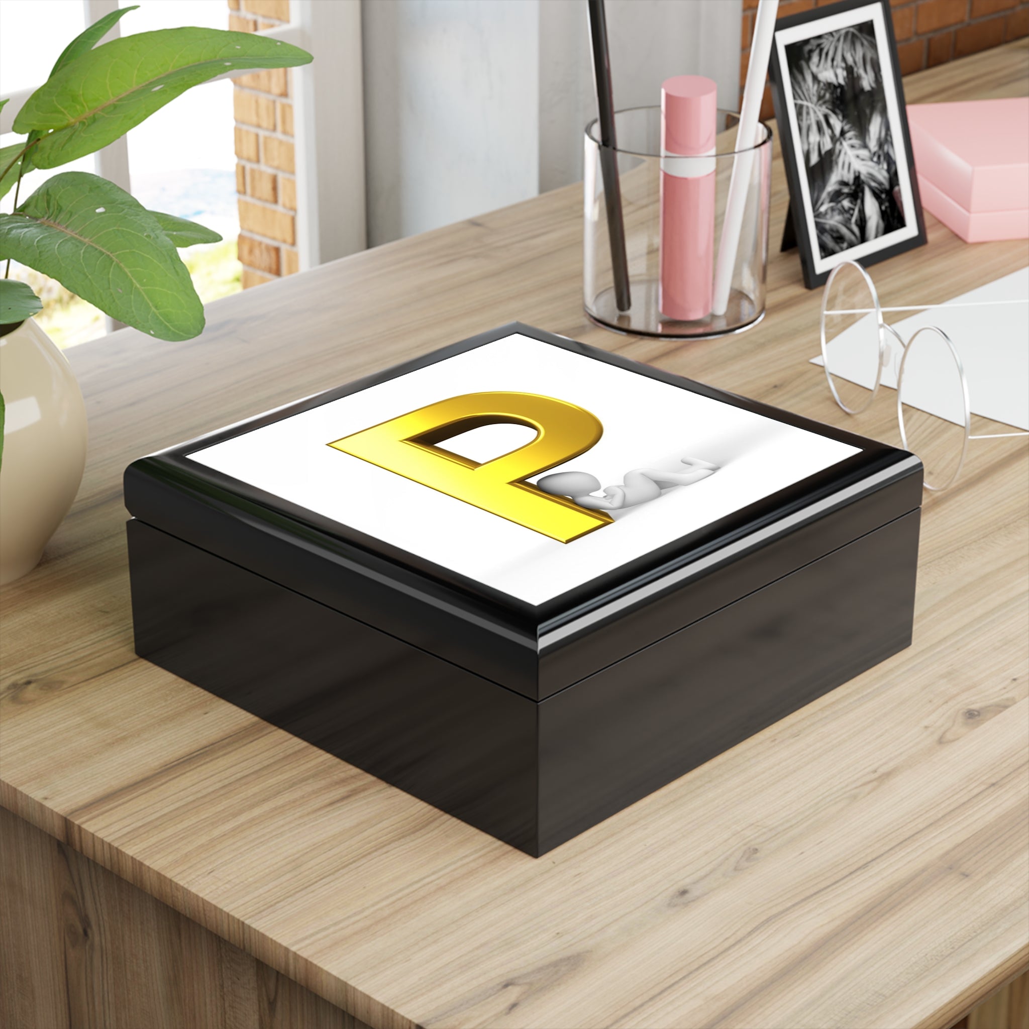 Gold Letter P initial jewelry box | Personalized monogram keepsake