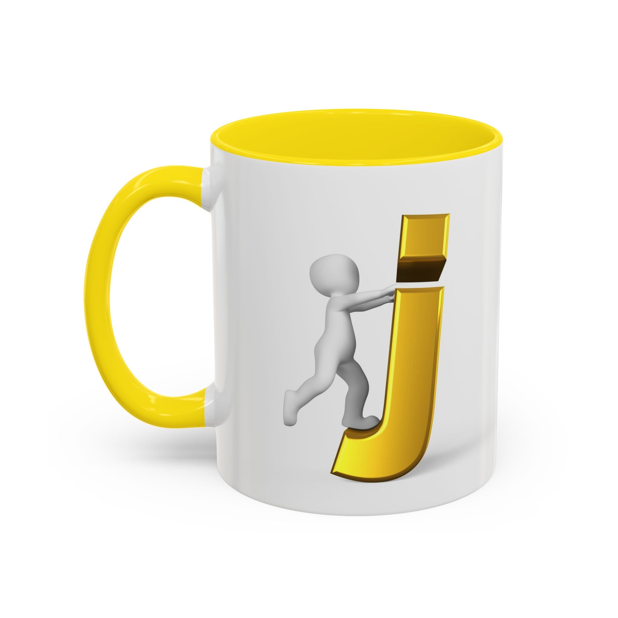 Tasse avec figurine 3D bâton poussant la lettre J dorée | Tasse à café