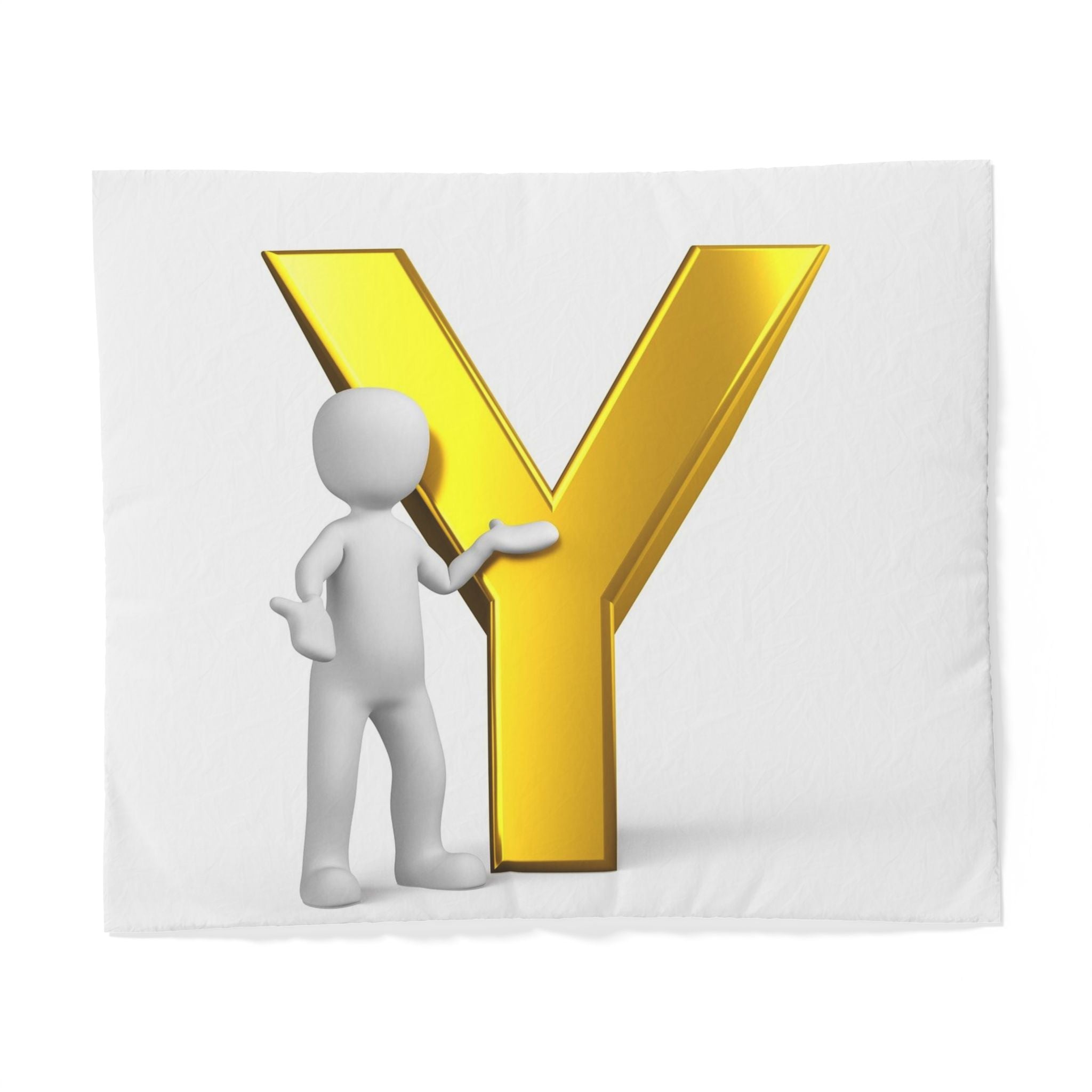 Golden Letter Y with 3D Figure Duvet Cover | Alphabet Initial Bedding