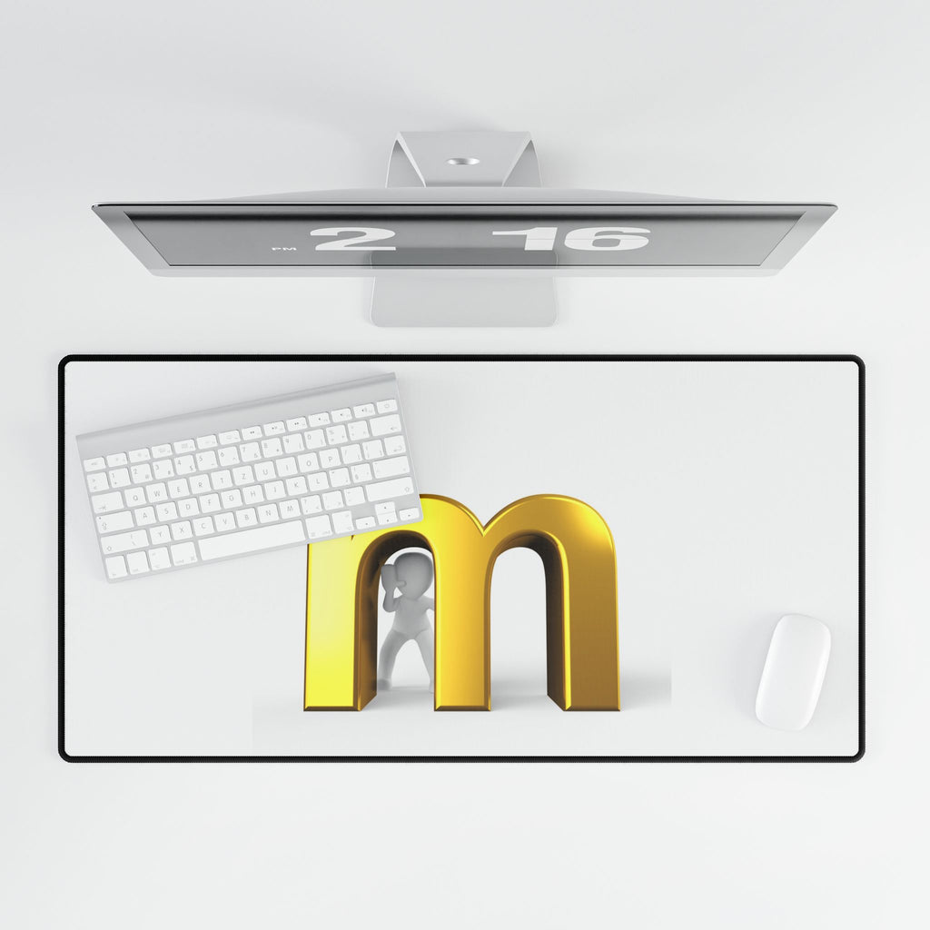 Gold Letter M Desk Mat | Minimal Monogram Mouse Pad