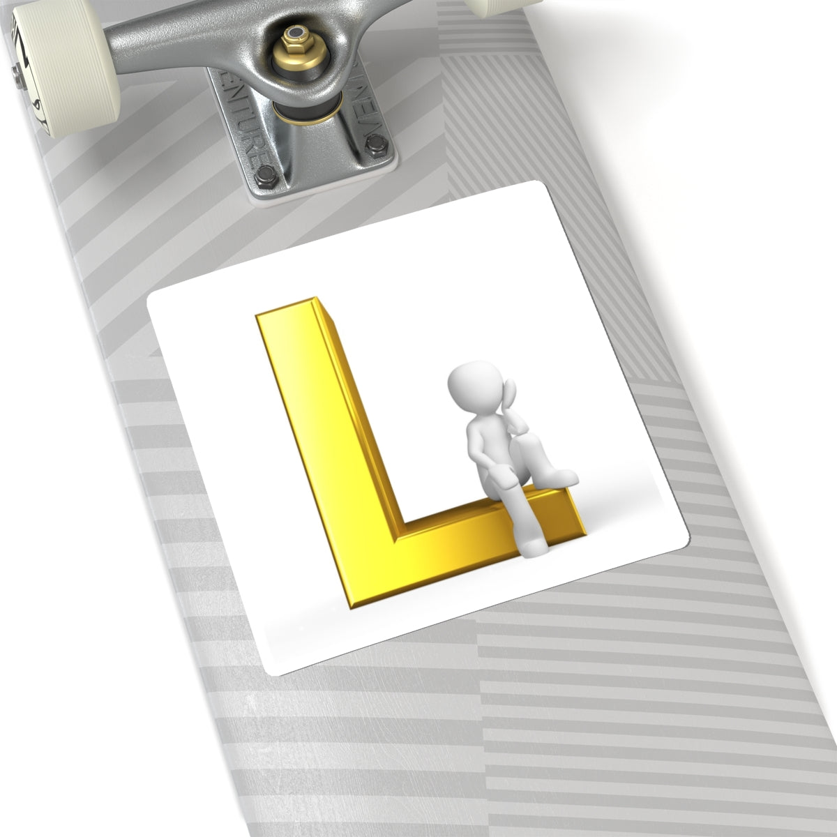 Gold 3D Letter L with Sitting Figure Sticker | Kiss-Cut Sticker