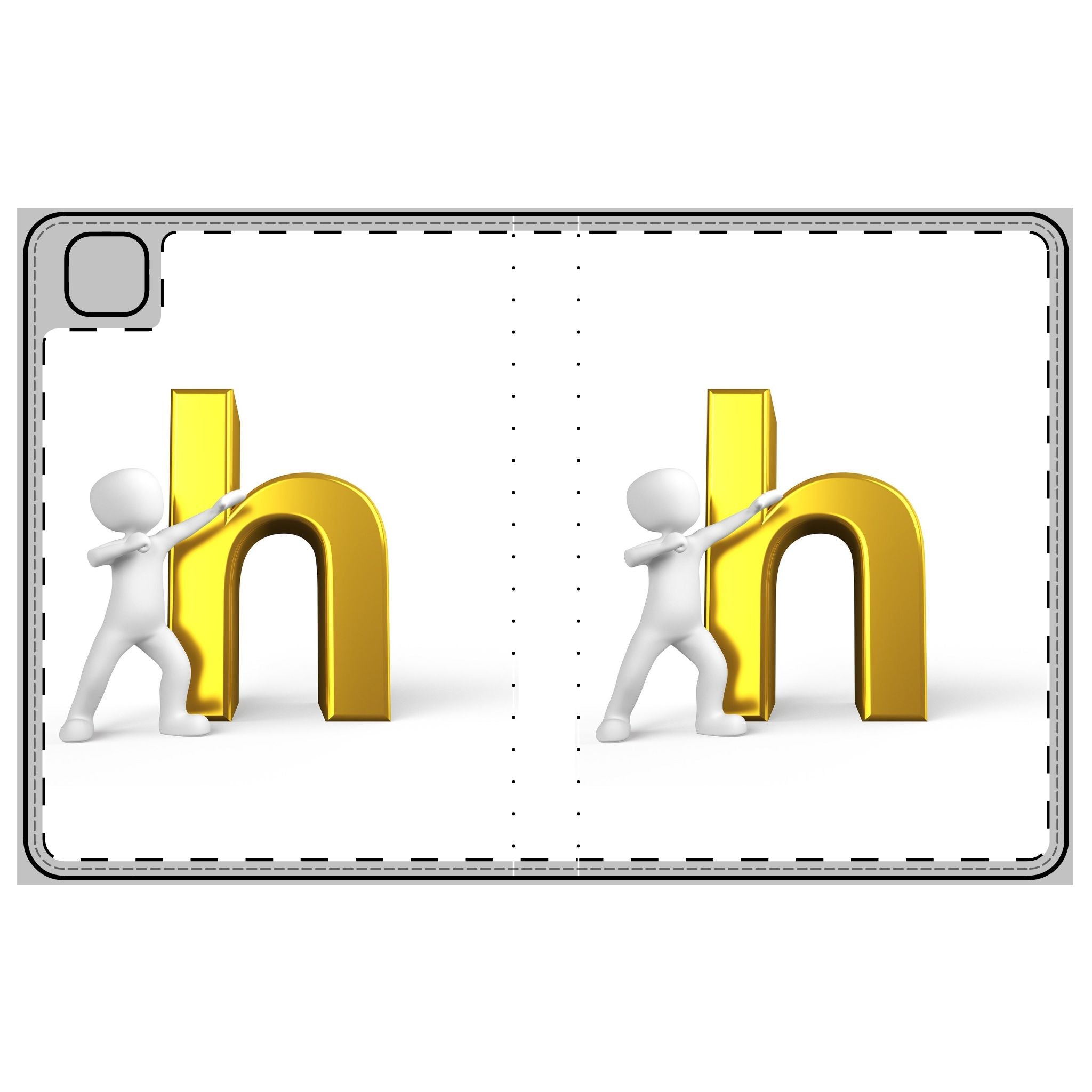 Étui folio pour tablette avec figurine lettre H dorée | Housse monogramme initiale H