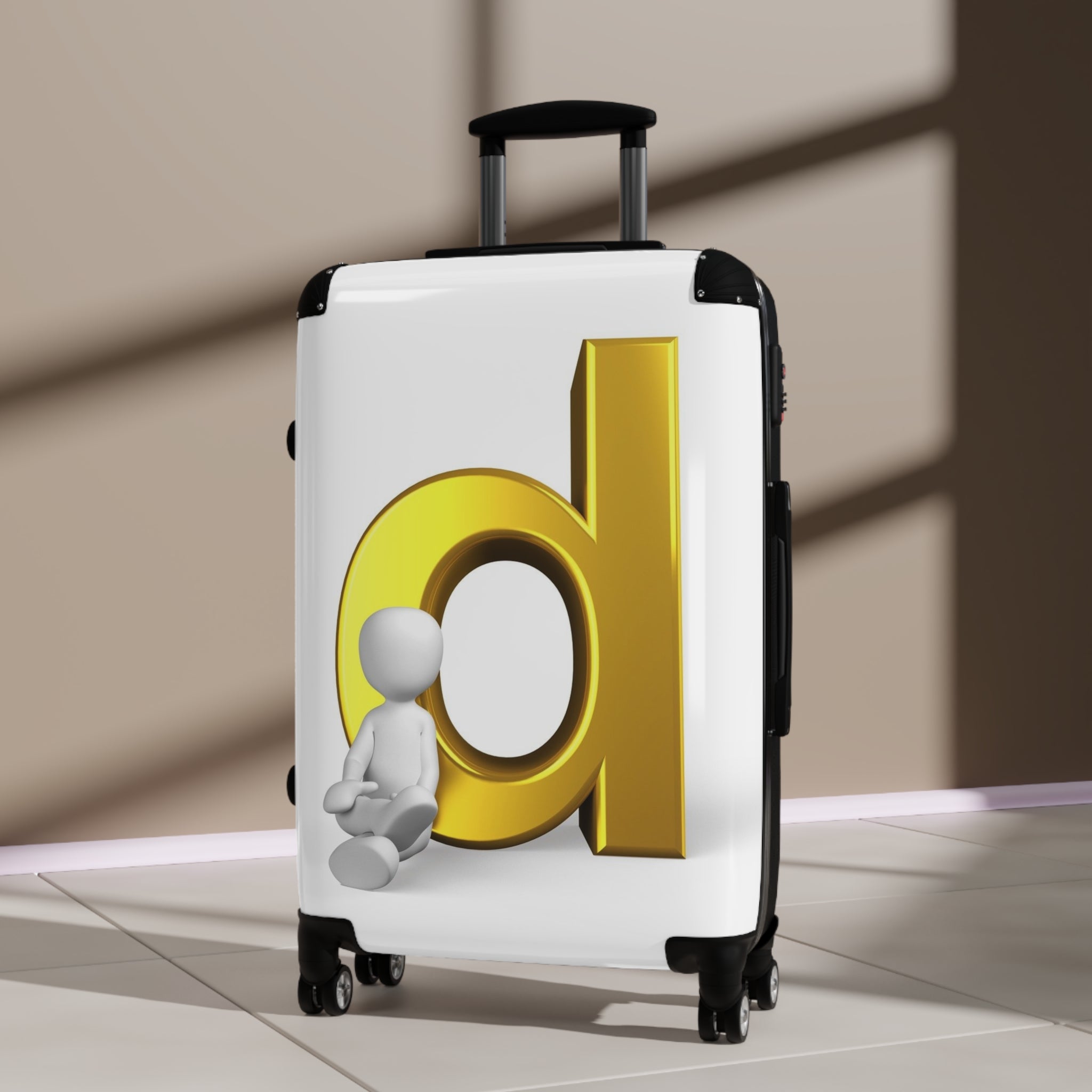 3D Gold Letter D Monogram Suitcase | Custom Initial Luggage