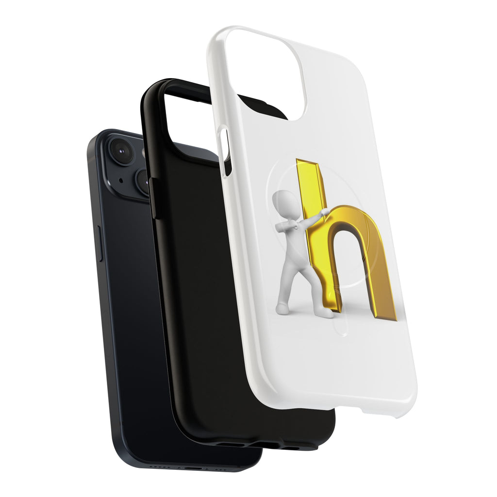 3D Person Pushing Gold Letter h Phone Case | Tough Magnetic Case