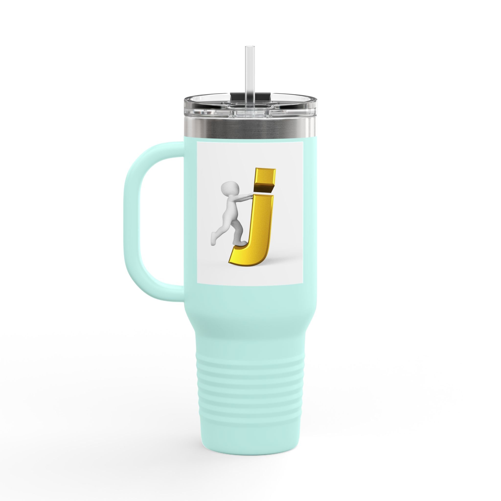 3D Stick Figure Pushing Letter J Travel Mug | 40oz Insulated Tumbler