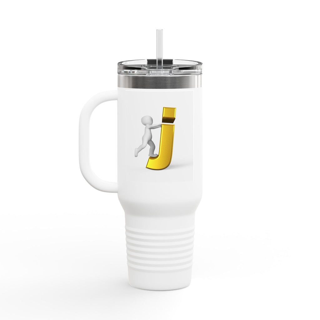 3D Stick Figure Pushing Letter J Travel Mug | 40oz Insulated Tumbler