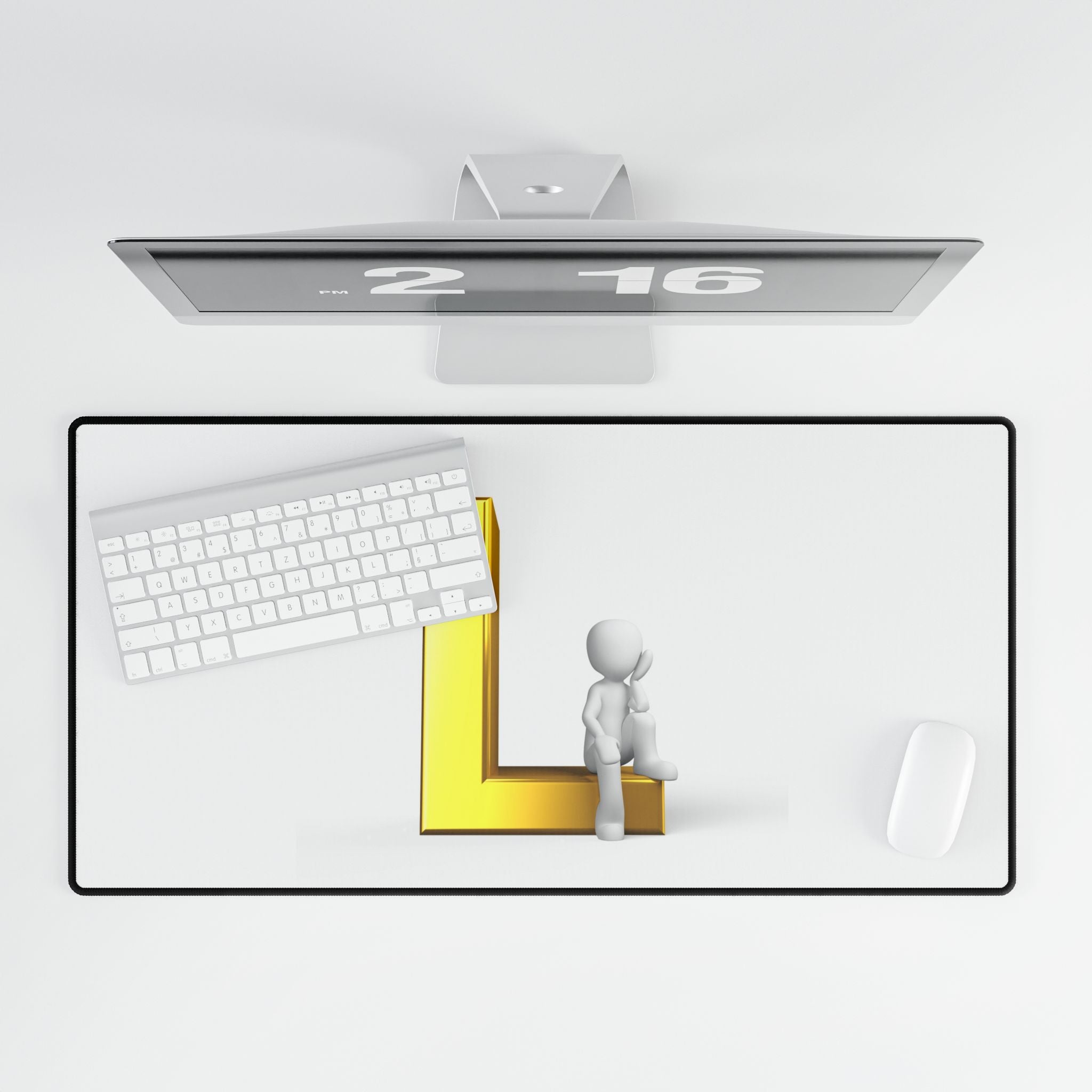 Gold Letter L with Sitting Figure Desk Mat | Minimal Initial Mouse Pad