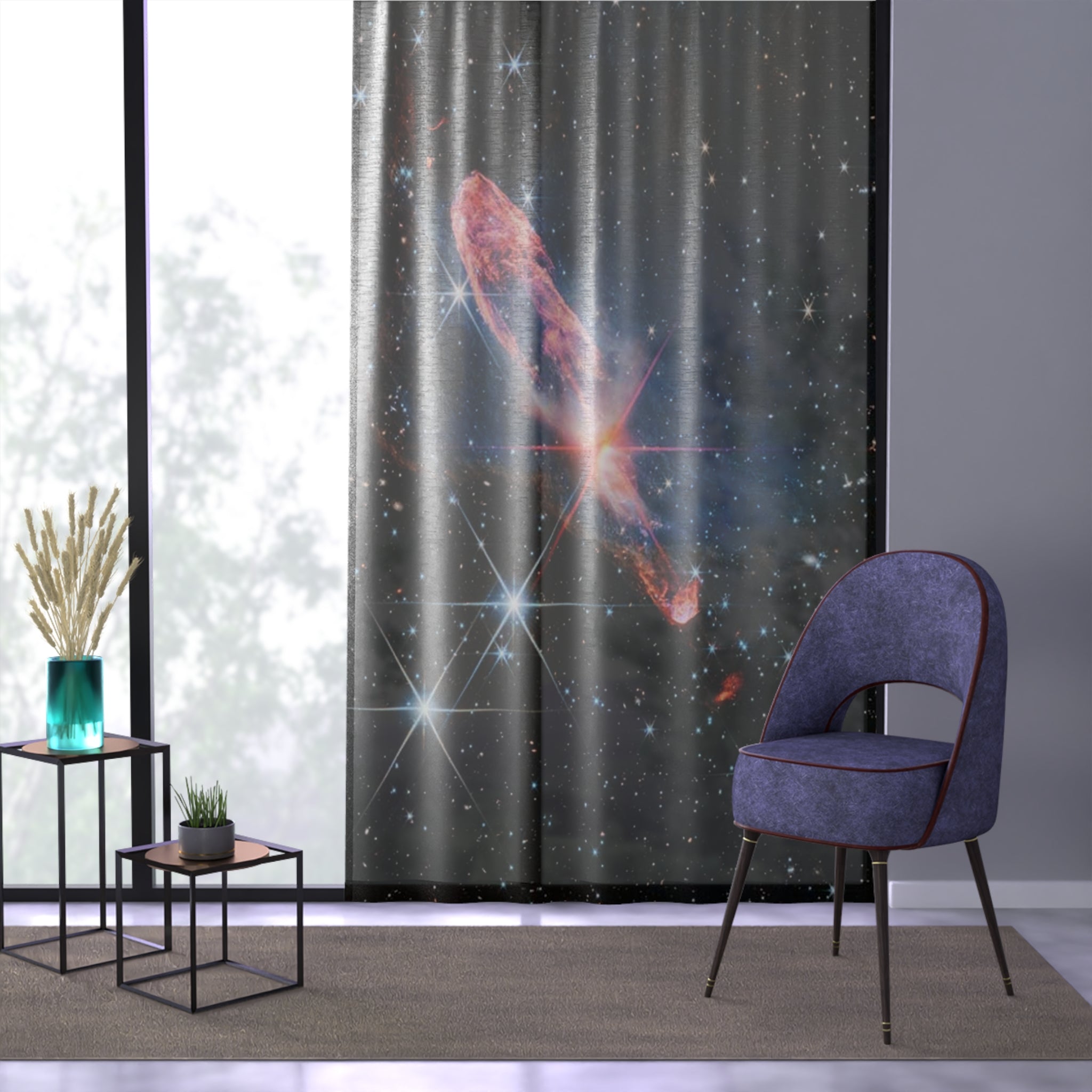 Nebula Galaxy Space Window Curtain | Cosmic Starfield Sheer Curtain