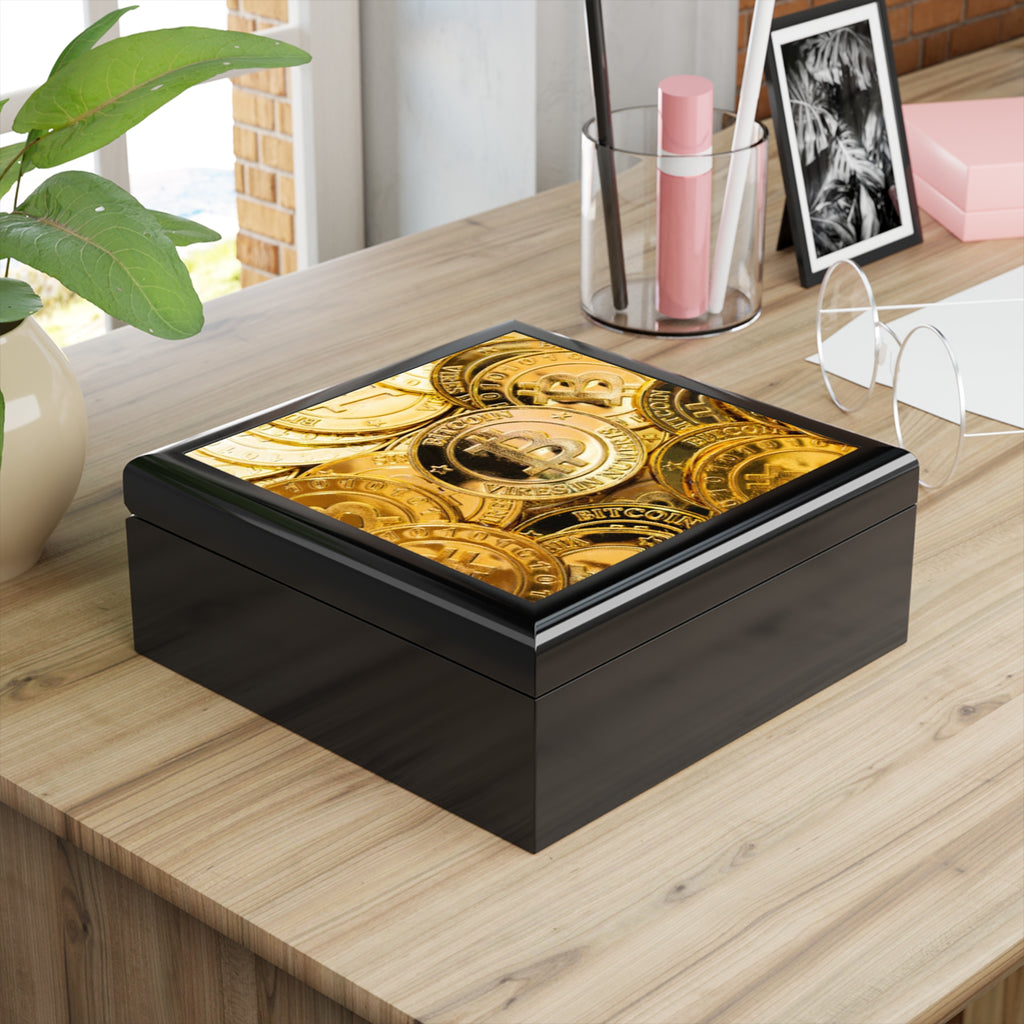 Bitcoin Coin Pattern Jewelry Box | Cryptocurrency Luxe Coin Design