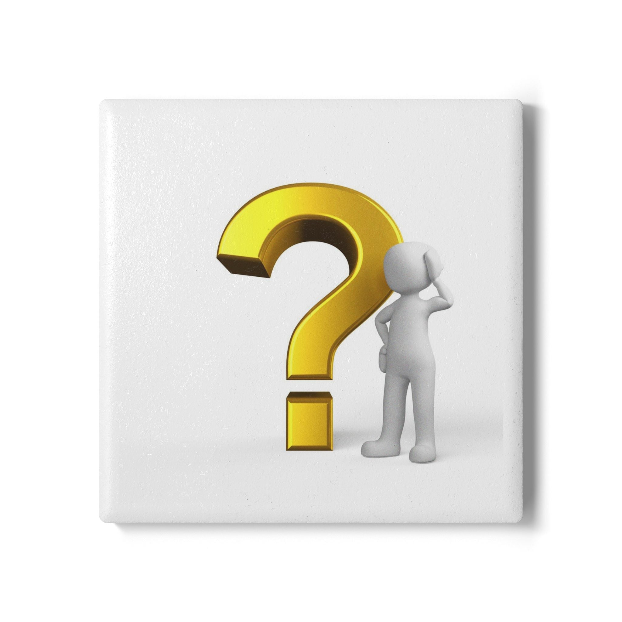 Question Mark Character Ceramic Coaster | Cork Back, Round Drink Mat