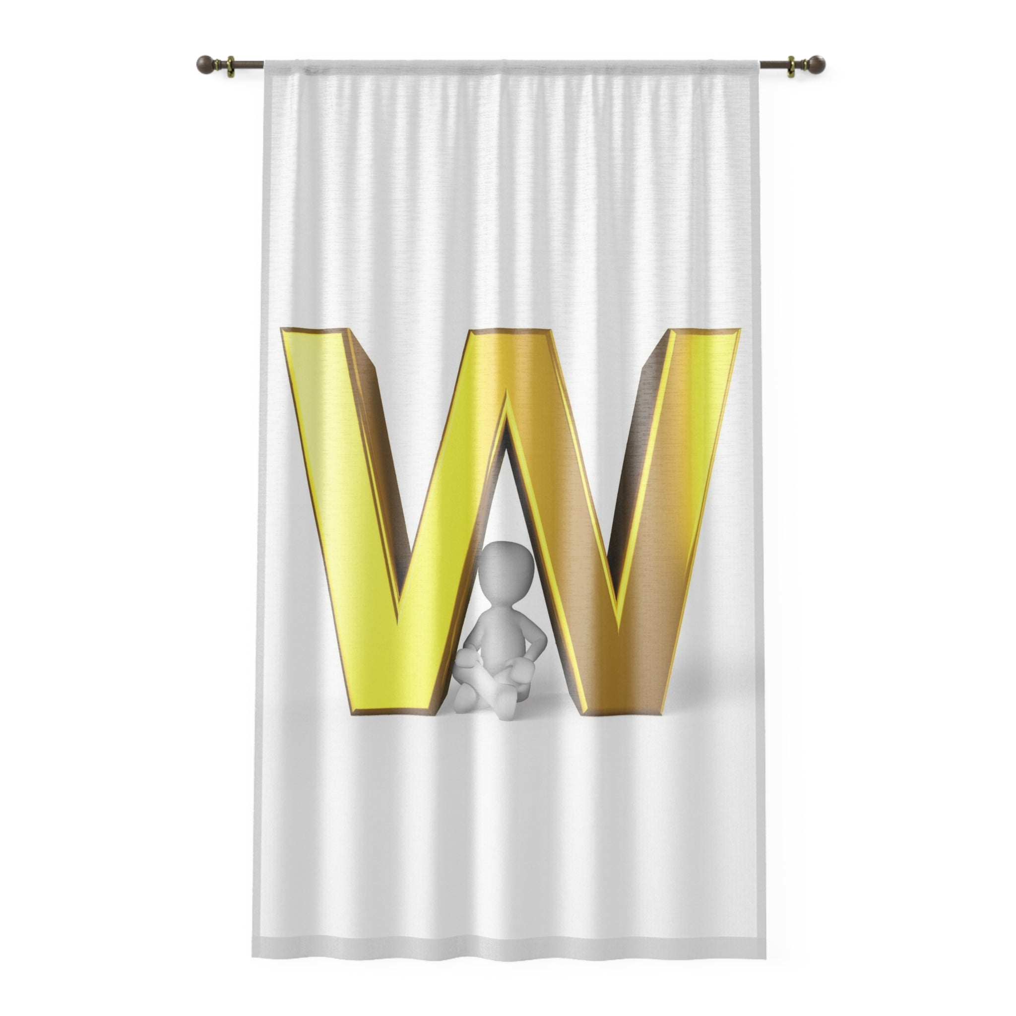 Gold Letter W Monogram Window Curtain | Initial Letter W Sheer Drapery