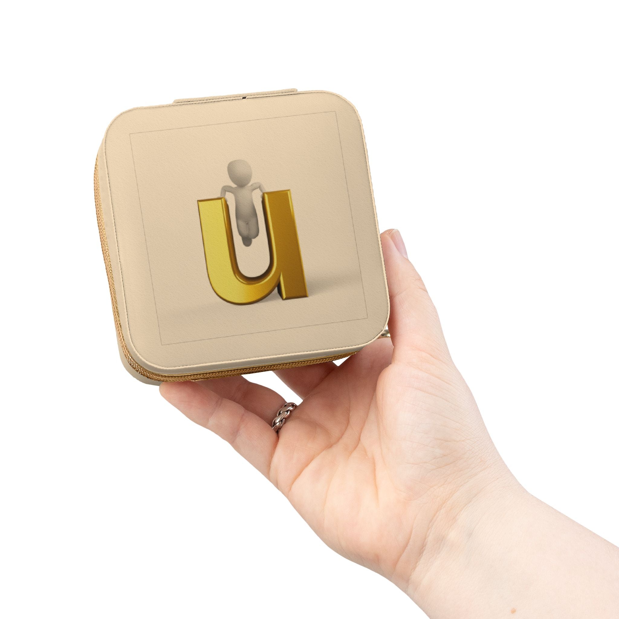 Étui de voyage pour bijoux avec monogramme U doré | Organisateur portable compact