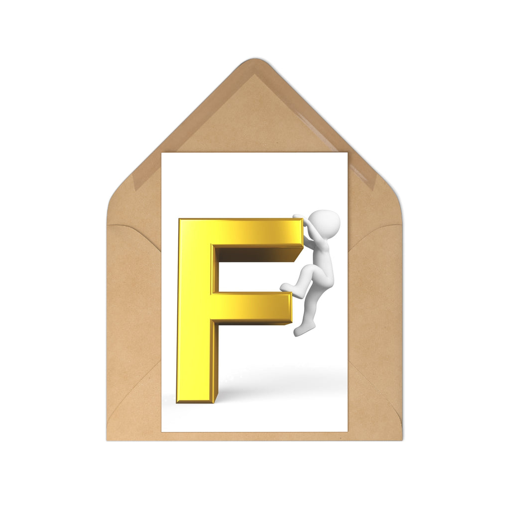 Golden Letter F Climbing Figure Postcards | Alphabet Illustration, 7pc Set