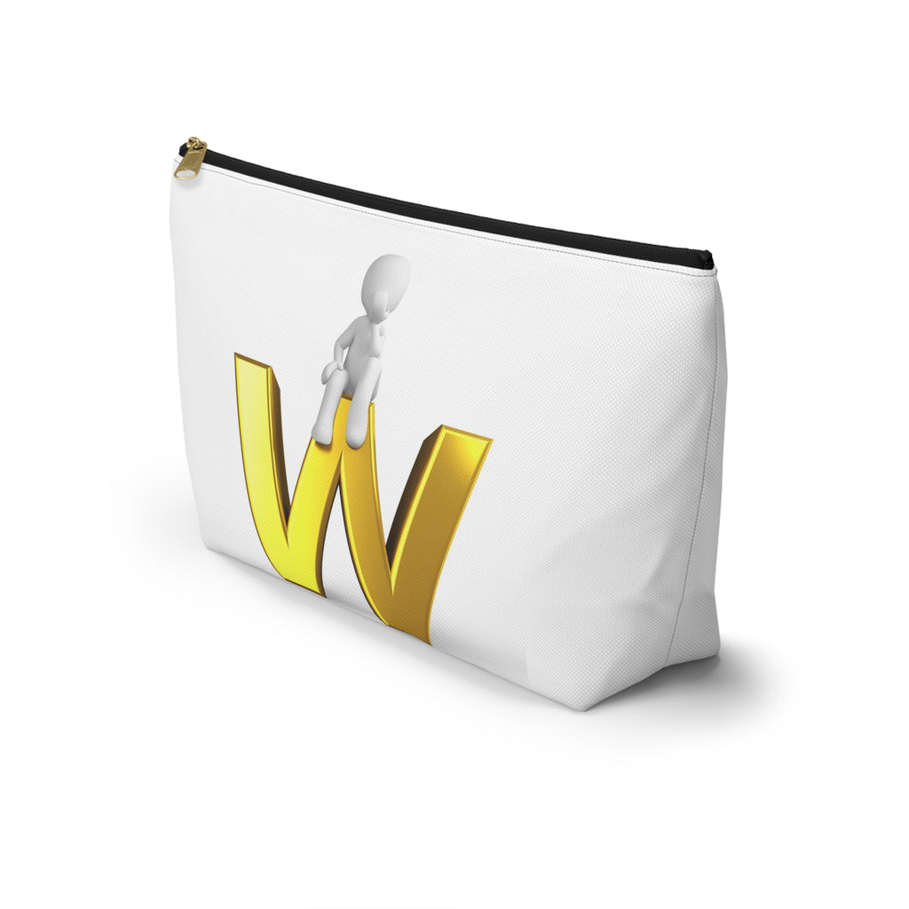 Gold Letter W with Sitting Figure Accessory Pouch | Initial Makeup Bag