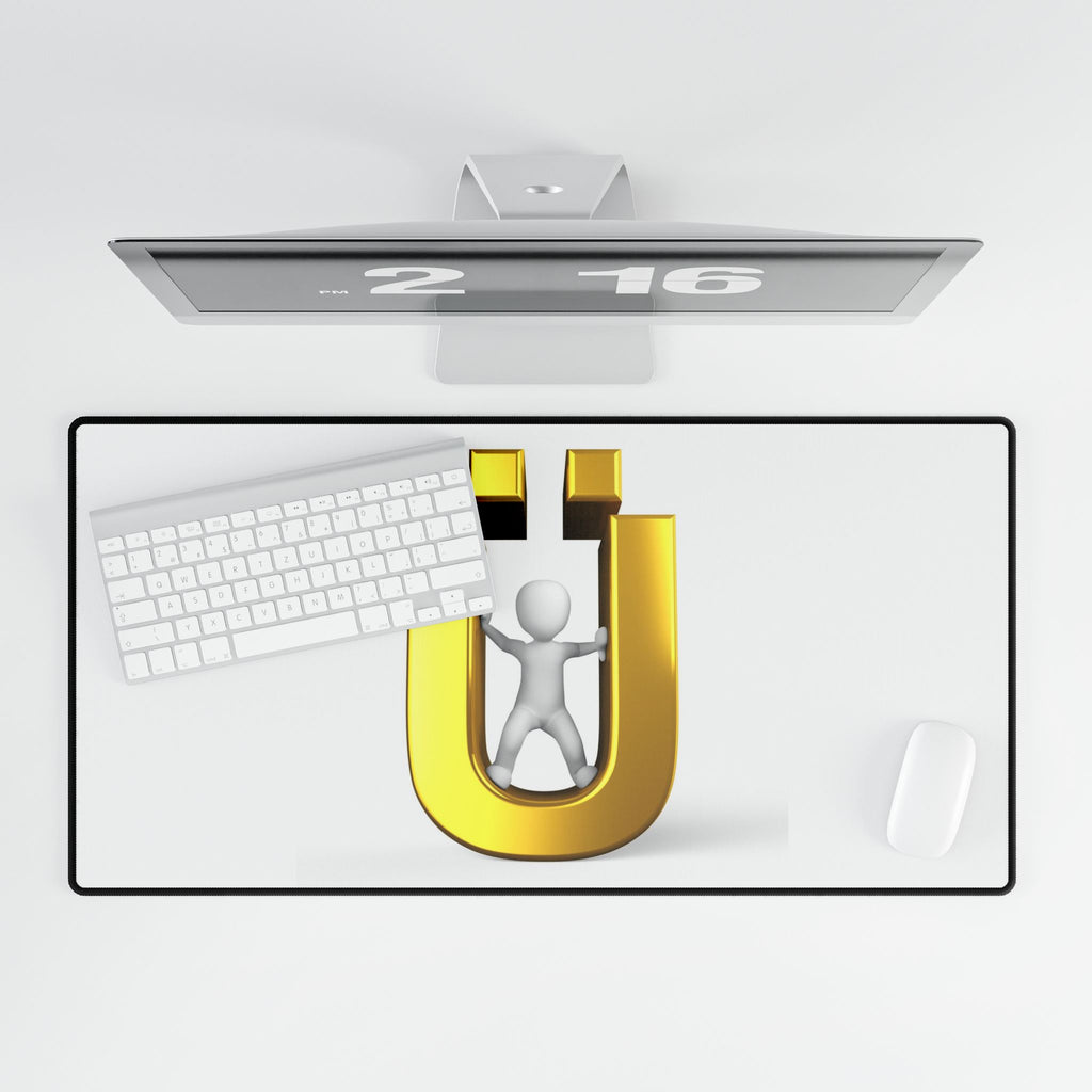 Golden Letter Ü Desk Mat | Large Mouse Pad, Office Desk Mat