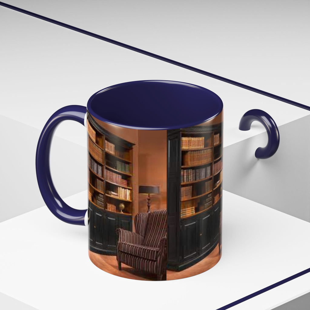 Cozy Library Bookshelf Coffee Mug | Accent Black Handle