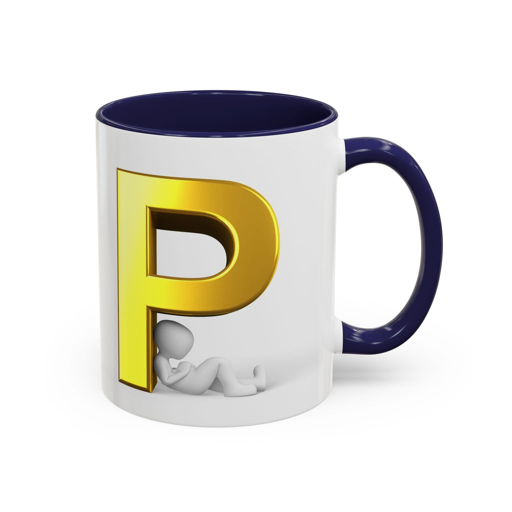 Mug Lettre P dorée avec silhouette relaxante | Mug à café avec anse colorée 325 ml 445 ml