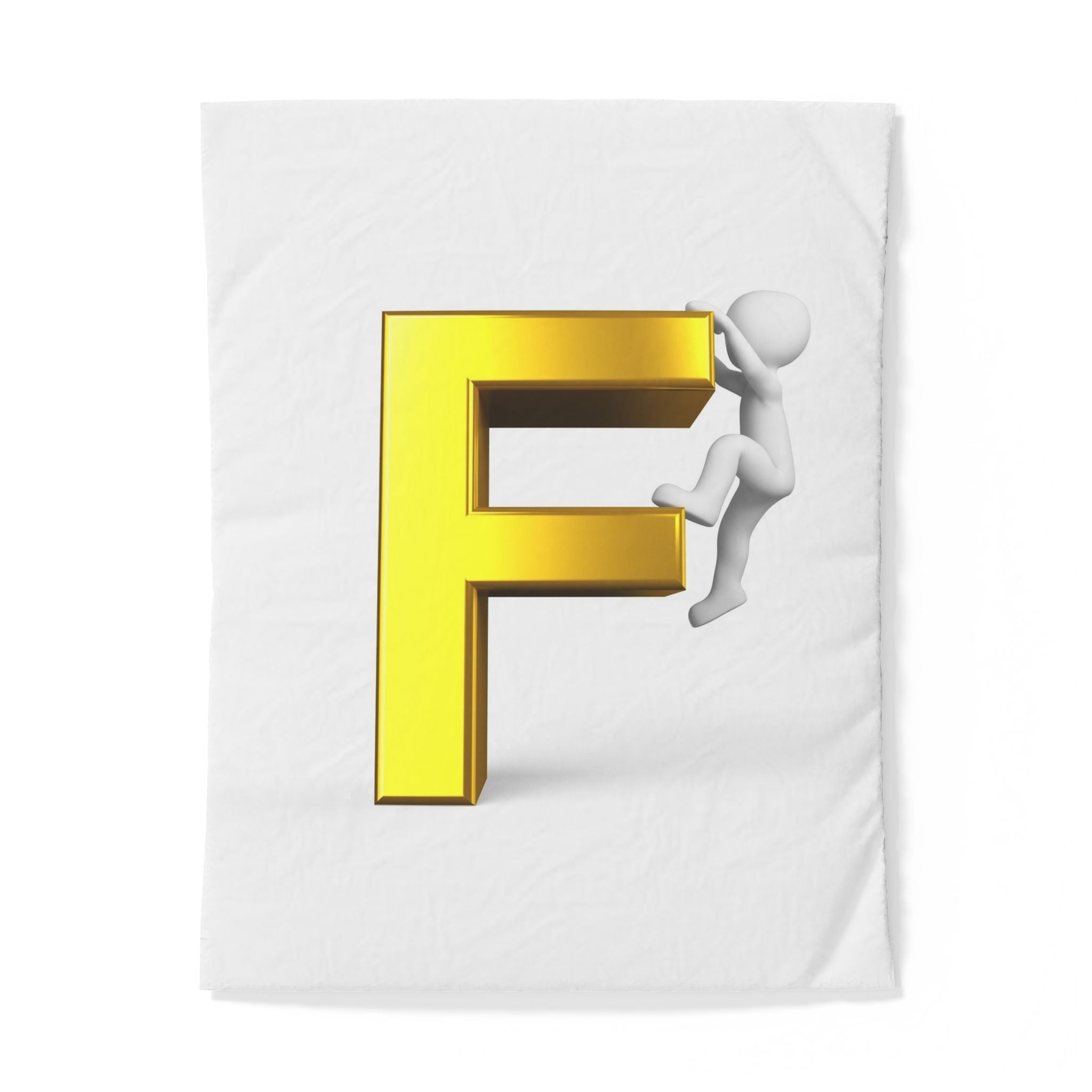 3D Gold Letter F with Climbing Figure Duvet Cover | Monogram Bedding