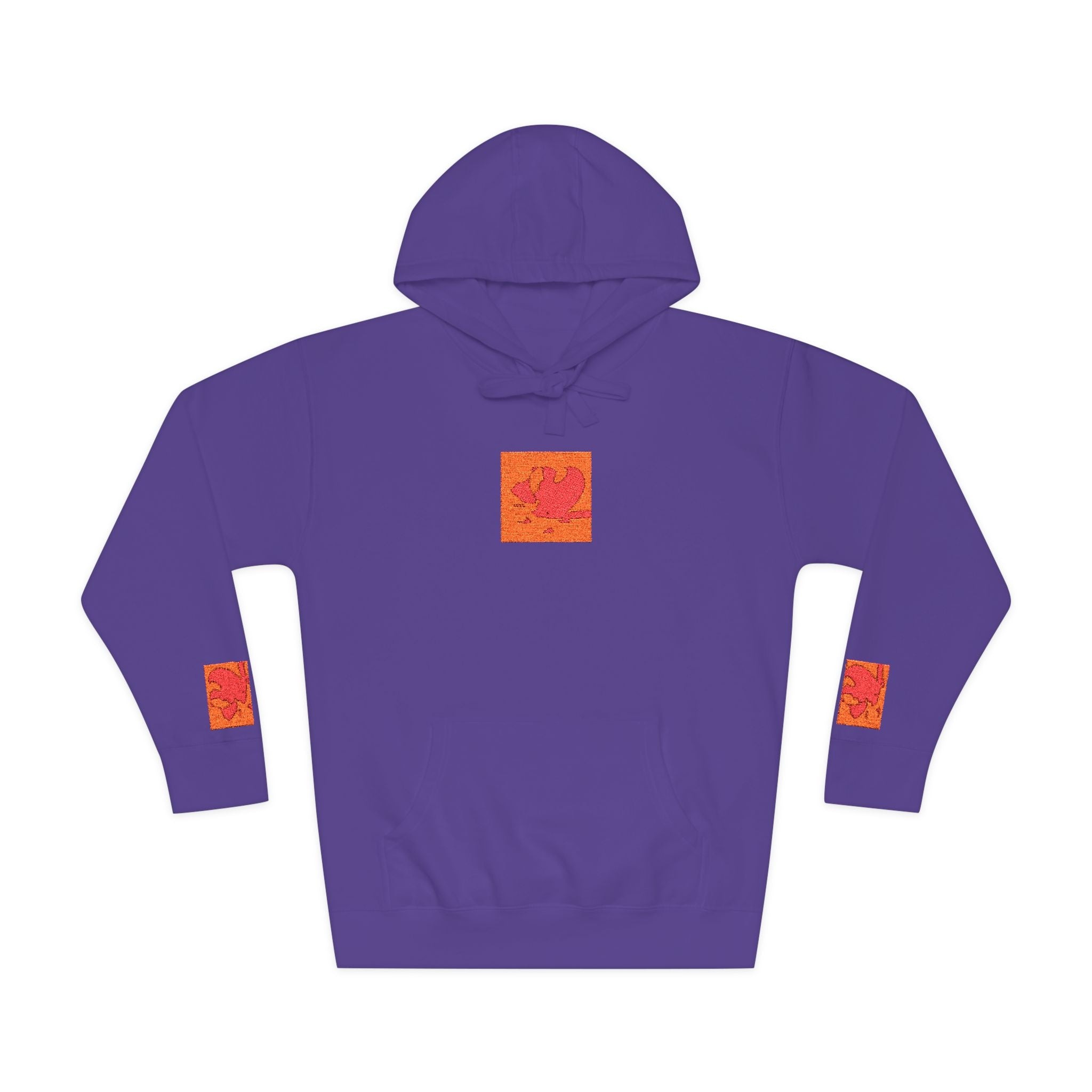 Orange Phoenix Pixel Art Hoodie | Square Chest & Sleeve Patch
