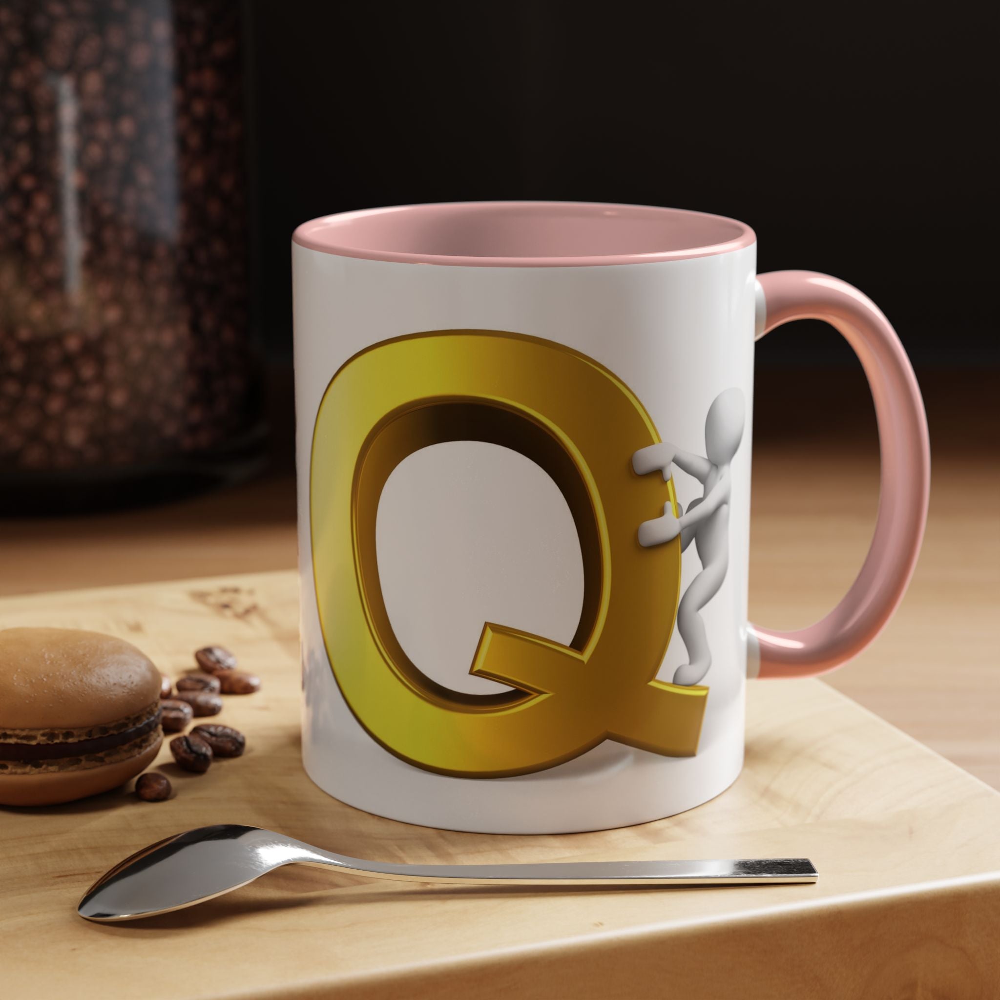3D Gold Letter Q with Climbing Figure Mug | Accent Coffee Mug 11oz 15oz