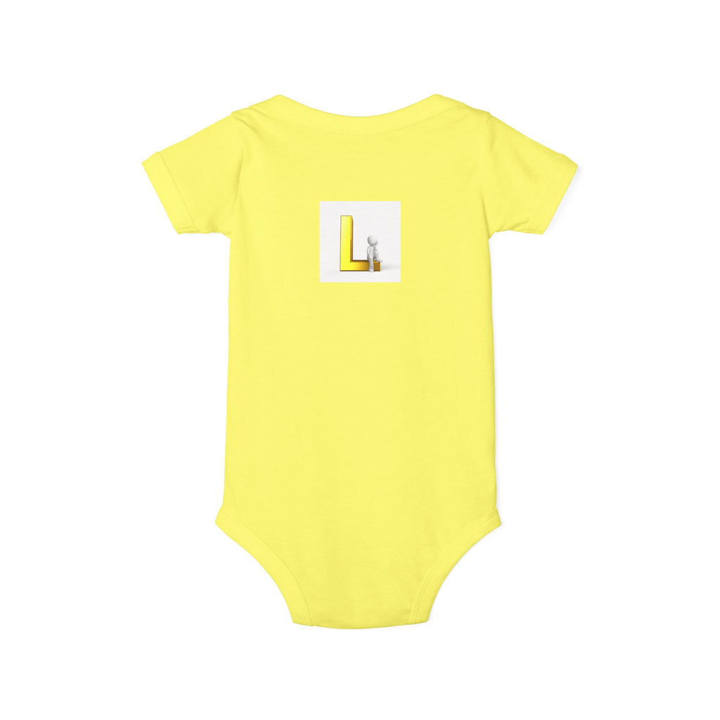 Yellow Block Letter L with Little Lamb Infant Onesie