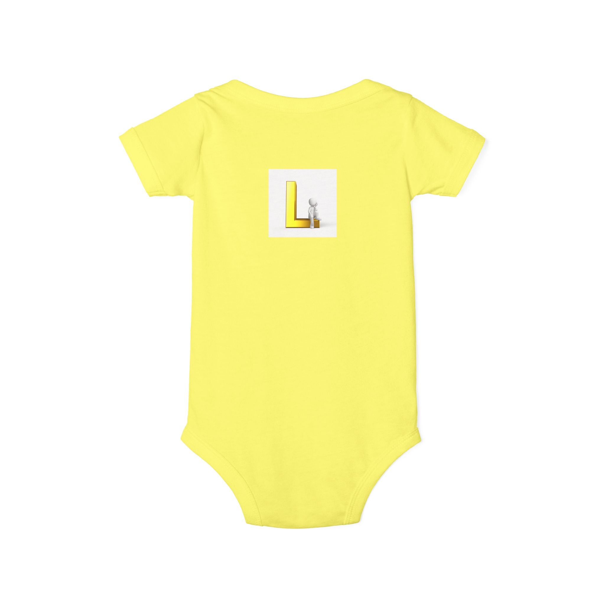 Yellow Block Letter L with Little Lamb Infant Onesie