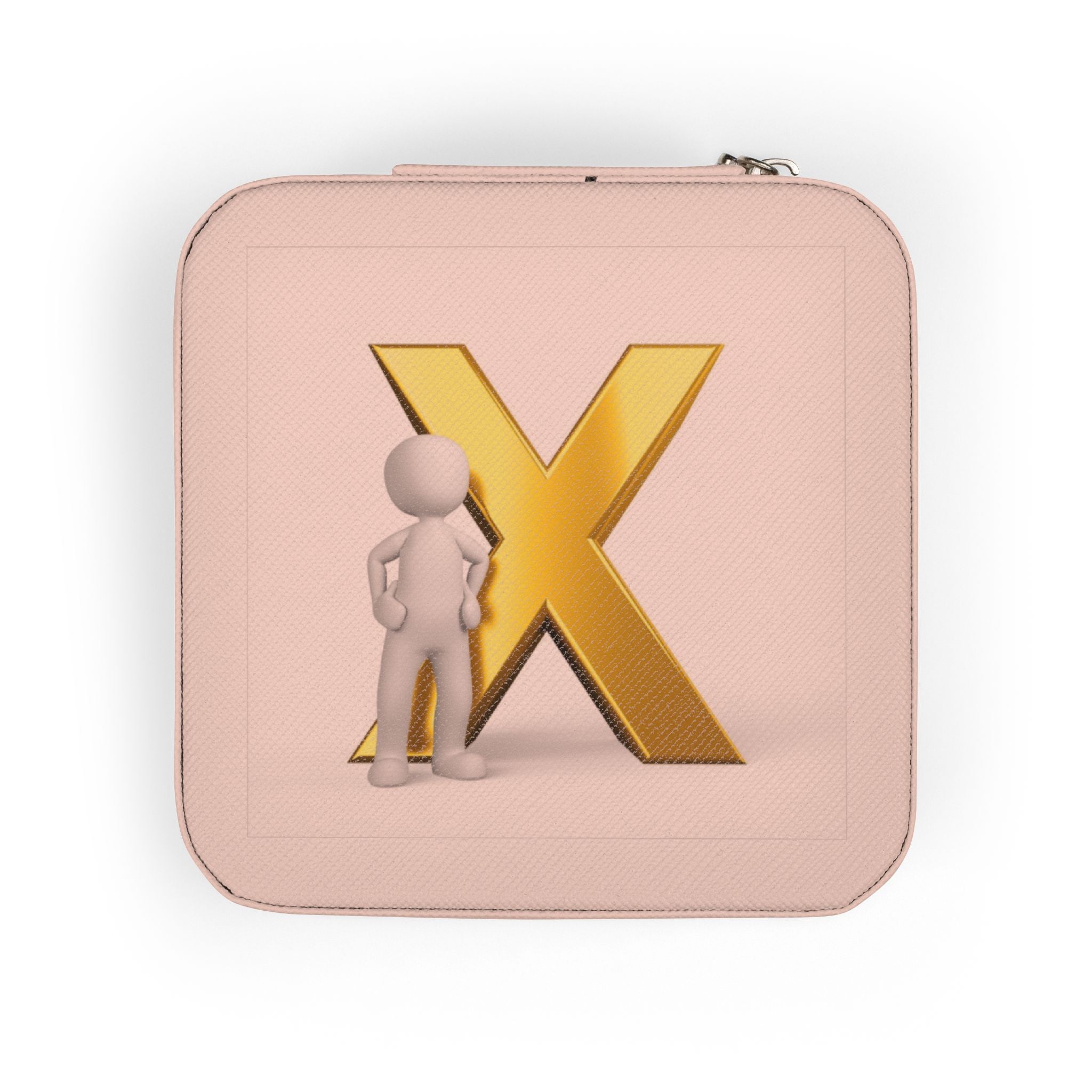 Gold Letter X Monogram Jewelry Travel Case | Compact Pink Organizer