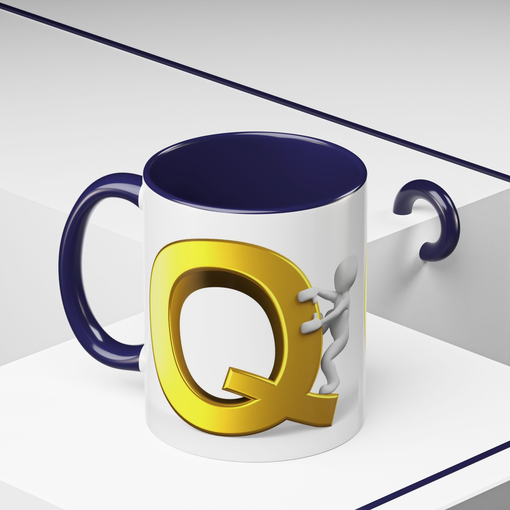 3D Gold Letter Q with Climbing Figure Mug | Accent Coffee Mug 11oz 15oz