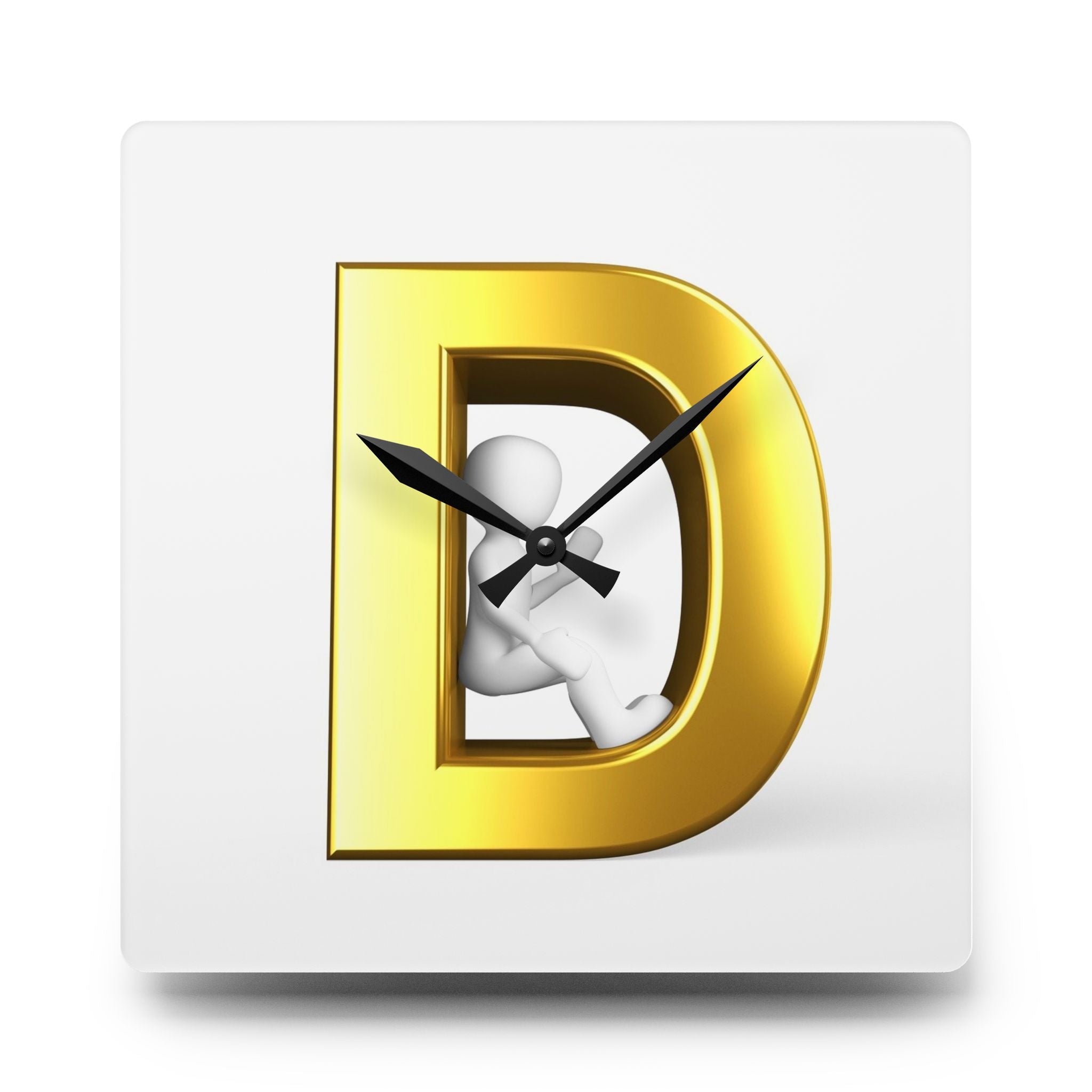 Horloge murale acrylique avec lettre D dorée en 3D | Décoration avec monogramme