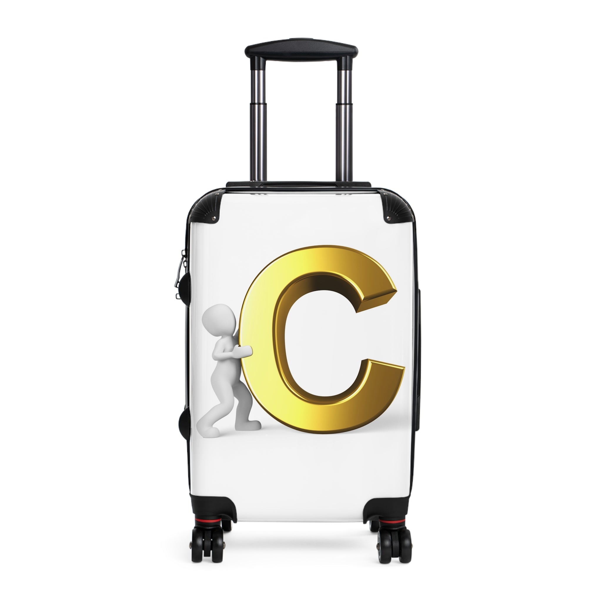 3D Character Pushing Gold Letter C Suitcase | Monogram Luggage