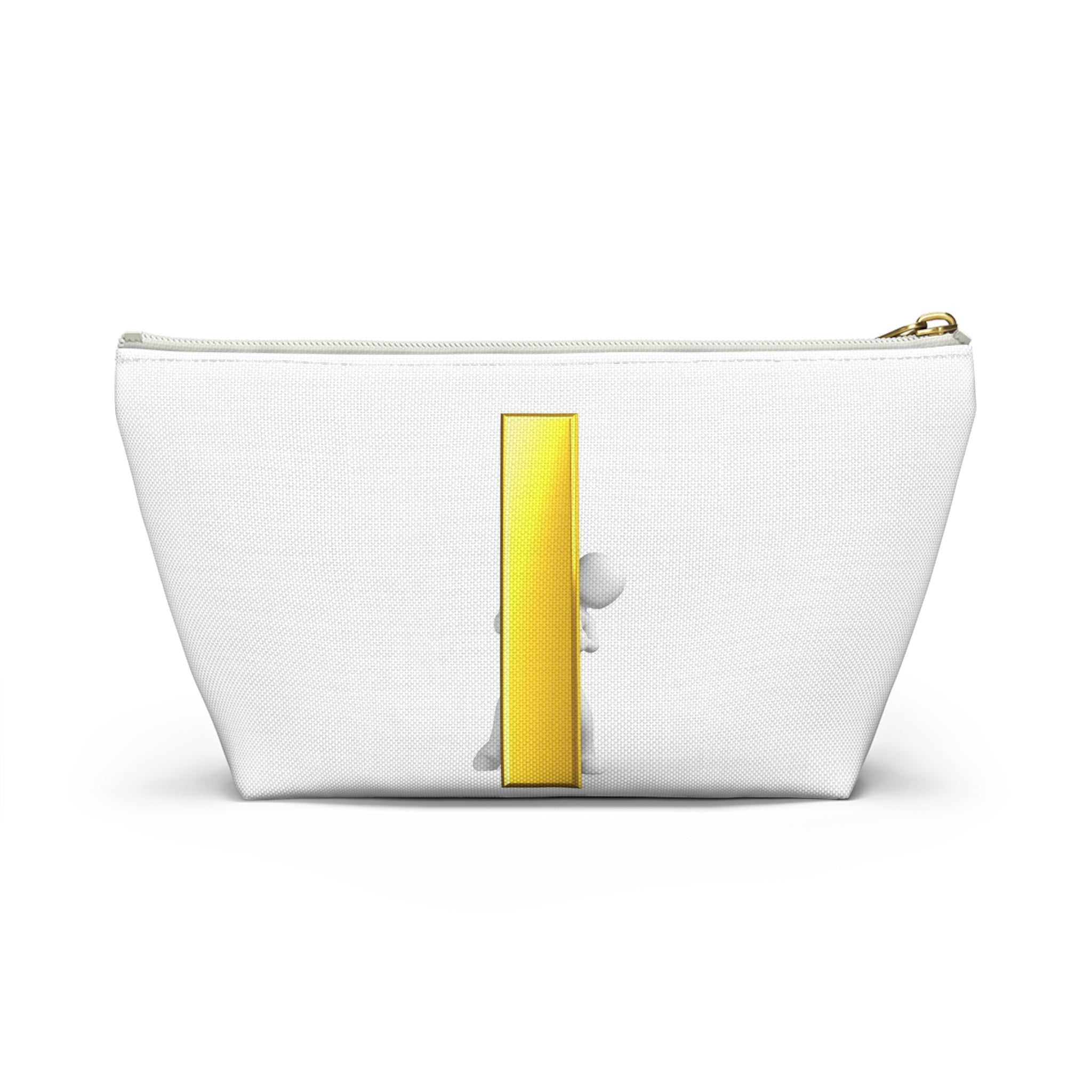 3D Stick Figure Holding Gold Letter i Accessory Pouch | T-Bottom Cosmetic Bag