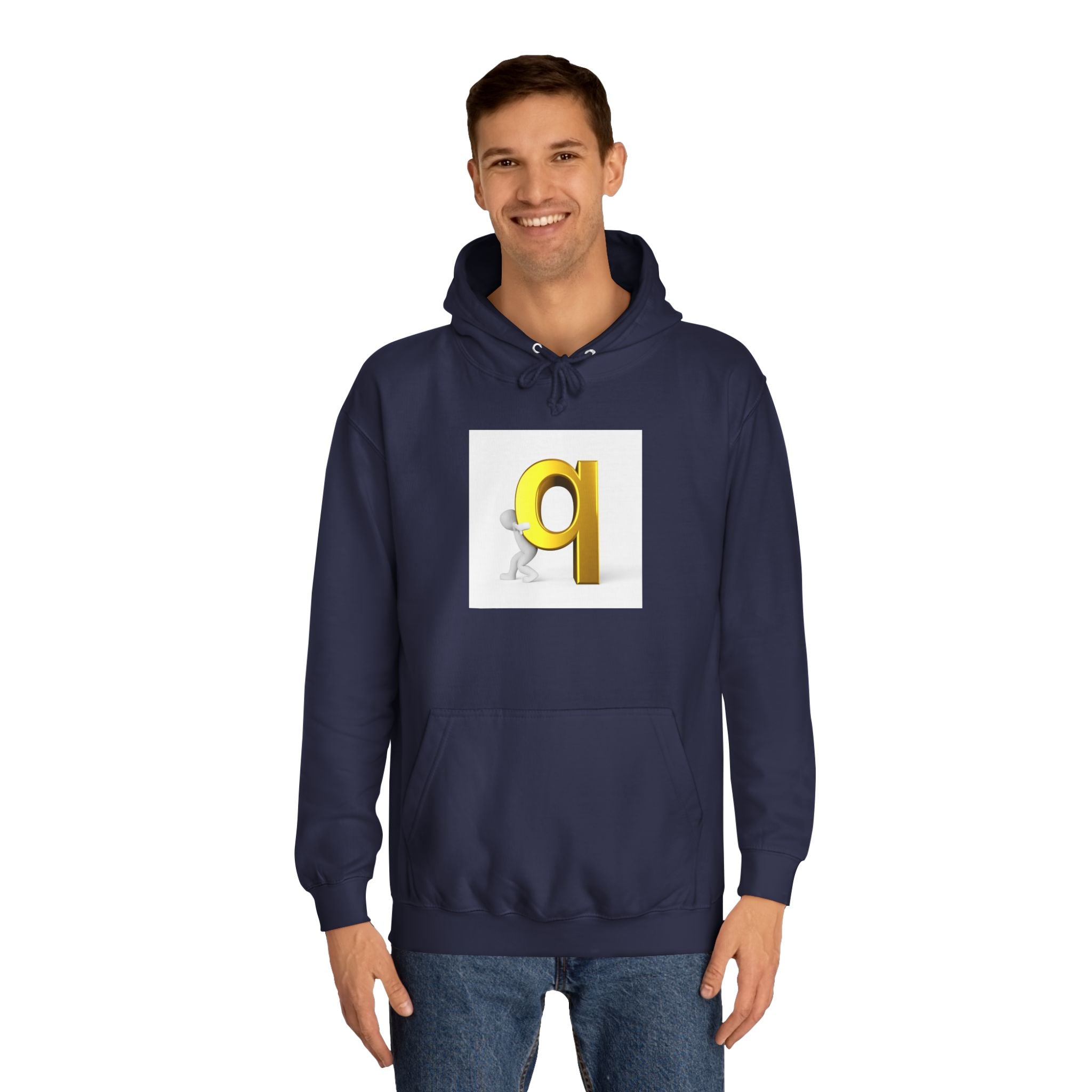 Gold Letter Q Hoodie | 3D Figure Pushing Q Graphic