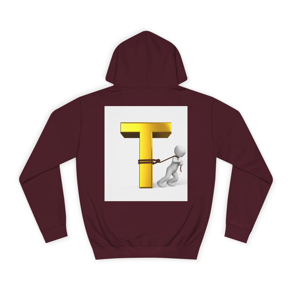 Letter T Mascot Pulling Block T Hoodie | Monogram Initial T Sweatshirt