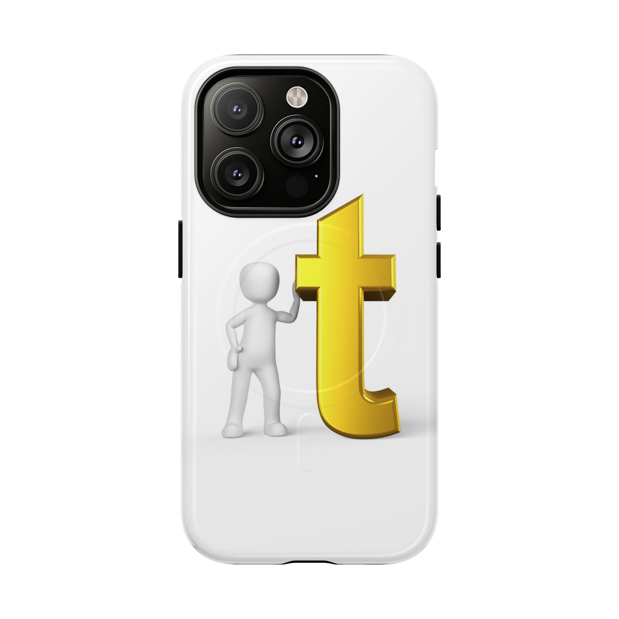 Coque de téléphone 3D Personnage appuyé sur une lettre T dorée | Coque magnétique robuste