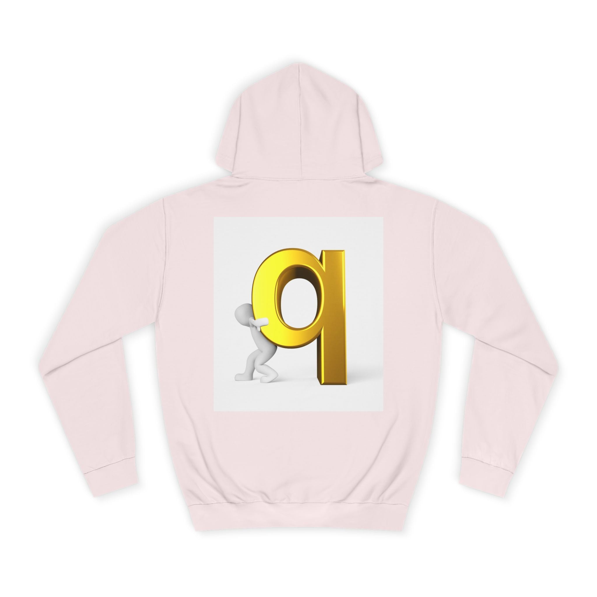 Gold Letter Q Hoodie | 3D Figure Pushing Q Graphic