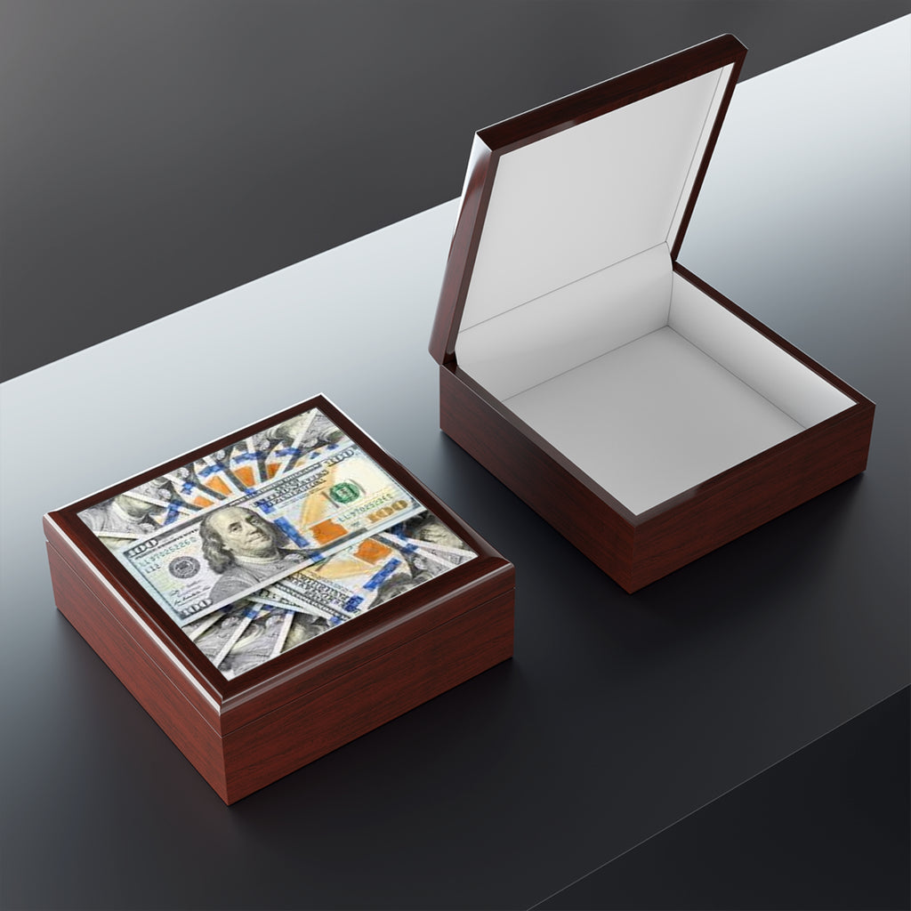 Benjamin Franklin Money Collage Jewelry Box | Black Keepsake Organizer