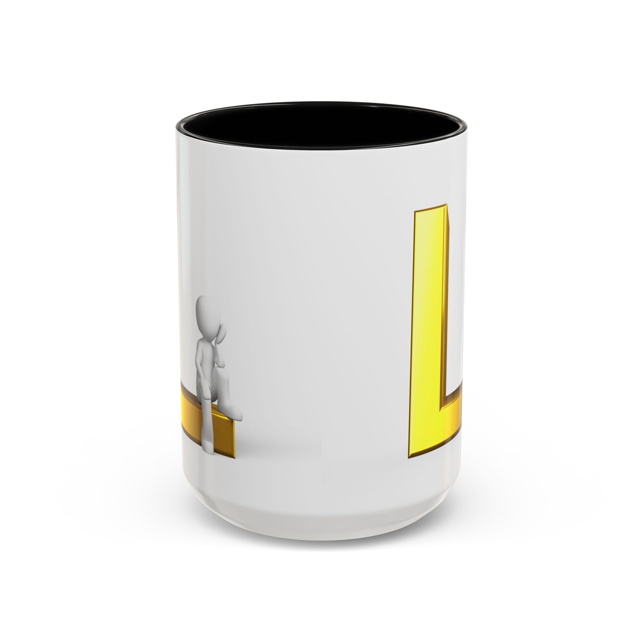 Mug 3D Personne assise sur la lettre L en Or | Mug à anse colorée 325ml 444ml
