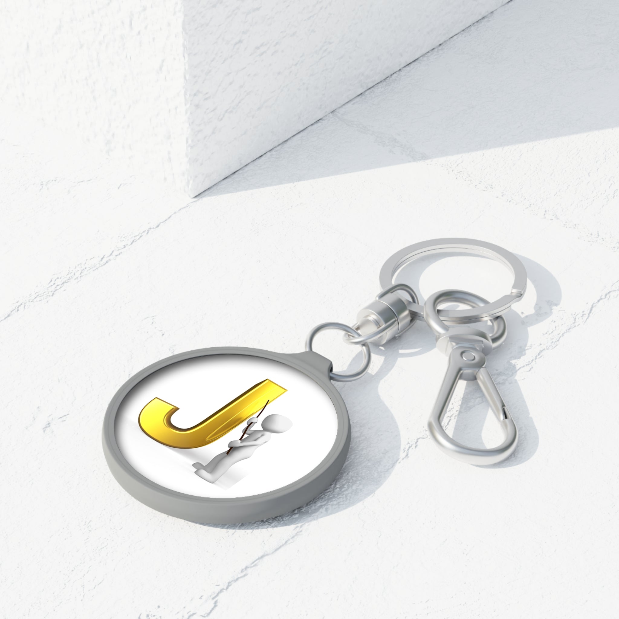 Gold Letter J Initial Keyring Tag | Monogram Keychain