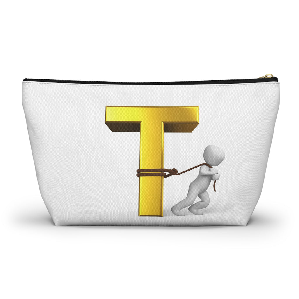 Gold Letter T with Person Pulling Rope Accessory Pouch