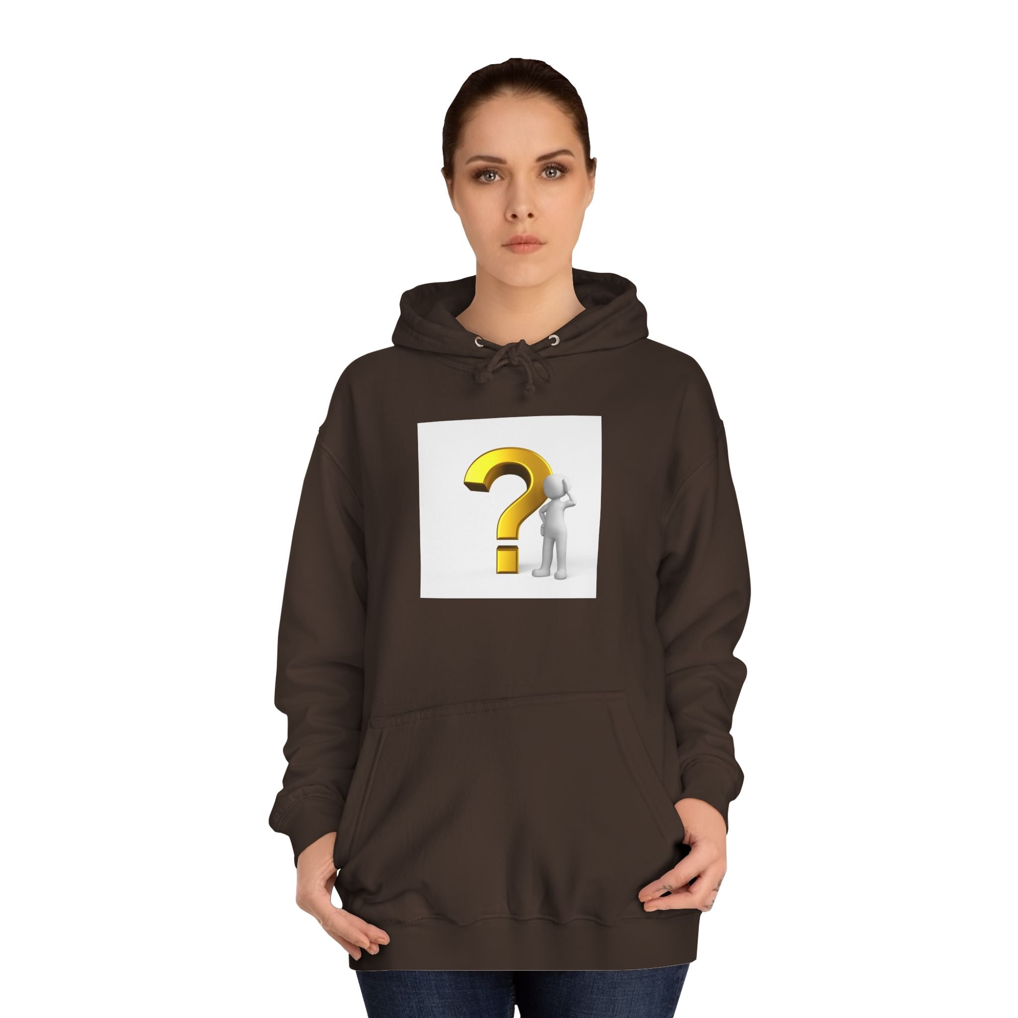 Gold Question Mark with Thinking Figure Hoodie | Mystery Design, Minimalist