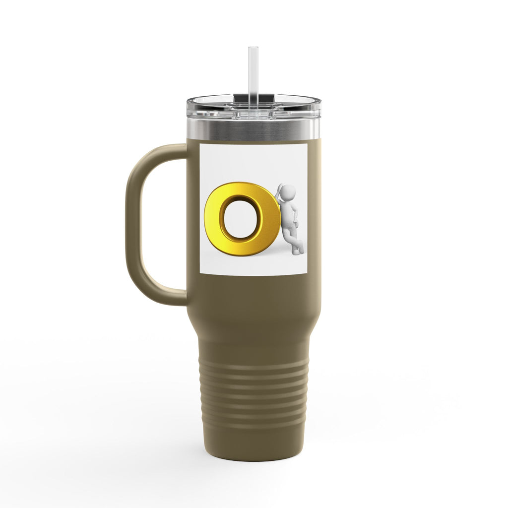 3D Person Pushing Gold O Letter Travel Mug | 40oz Insulated Tumbler