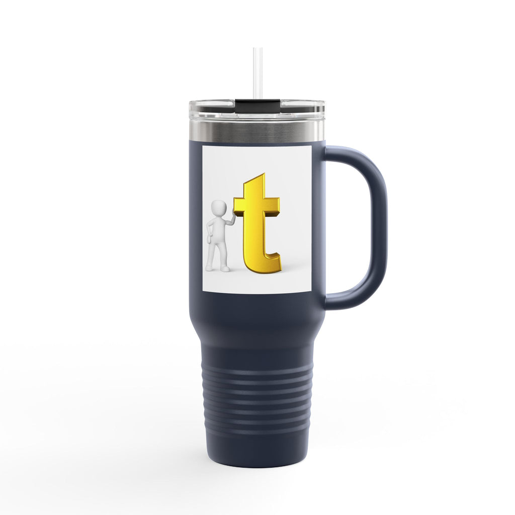 3D Stick Figure with Gold Letter T Insulated Travel Mug 40oz | Tall Tumbler