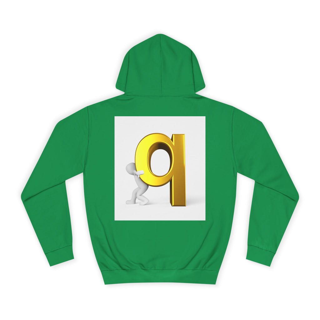 Gold Letter Q Hoodie | 3D Figure Pushing Q Graphic