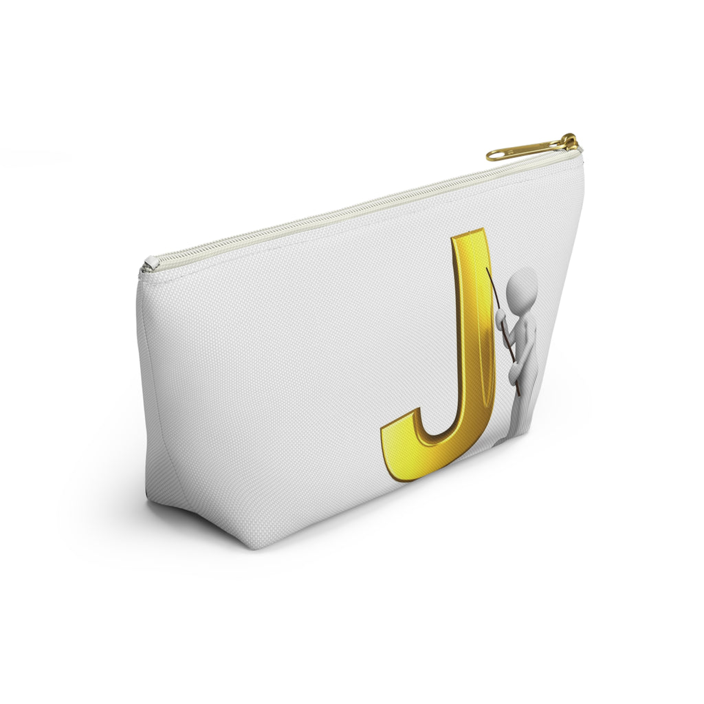 Gold Letter J with Pointing Character Accessory Pouch | Monogram Makeup Bag