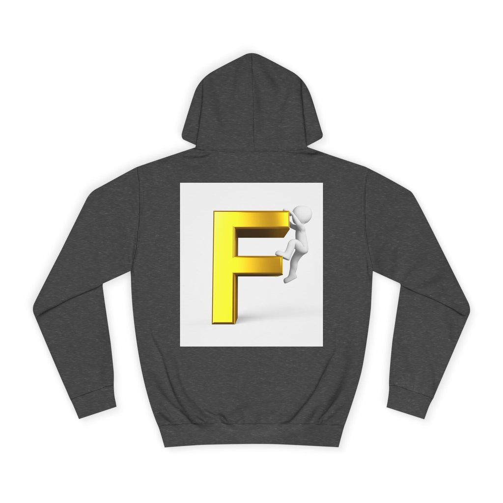 3D Gold Letter F Hoodie | Climbing Figurine Letterman Style
