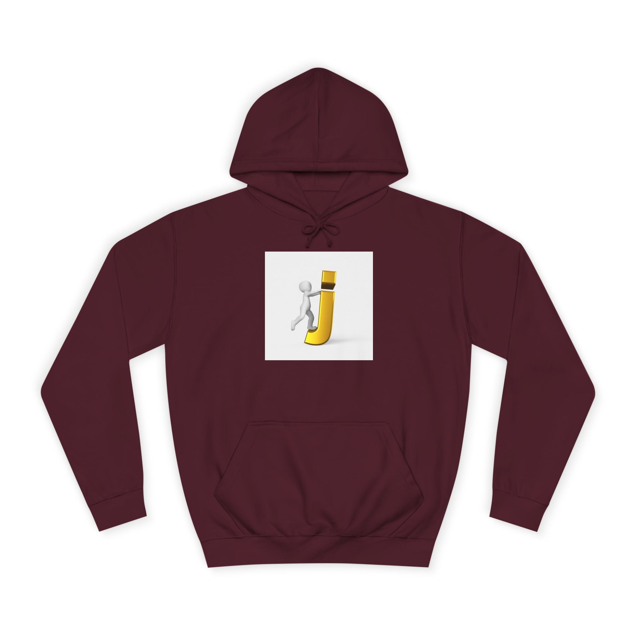 Sweat à capuche en 3D avec figurine bâton sur la lettre J en or | Monogramme initial lettre J